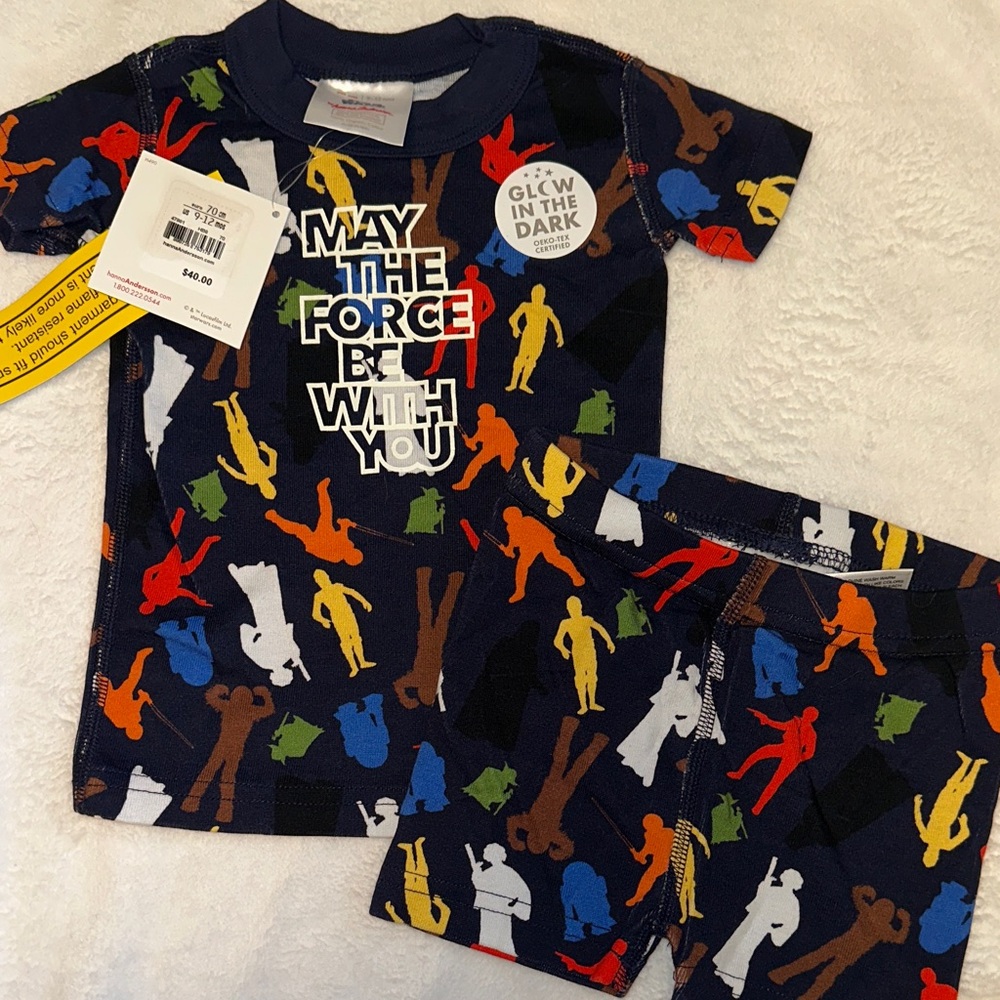 NWT HANNA ANDERSSON STAR WARS FORCE BE WITH YOU GLOW IN DARK SHORT JOHNS 70 9-12